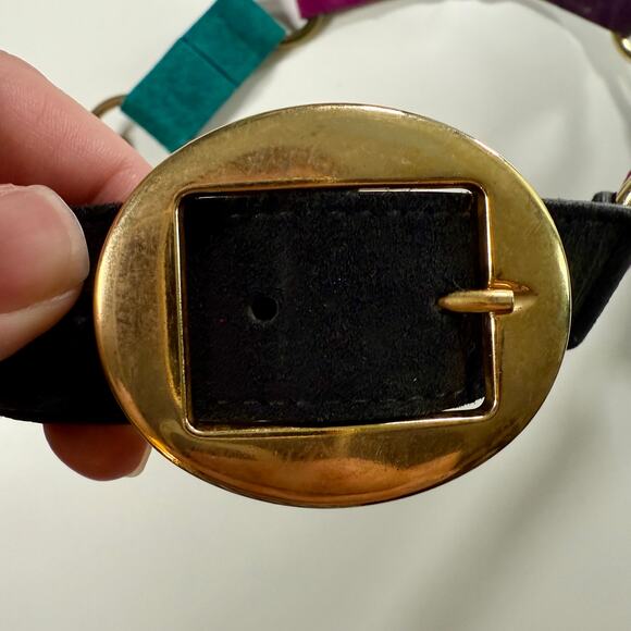 3/$20 VTG Women's Medium 80's Omega Suede Leather & Metal Color Block Glam Belt - Picture 4 of 9